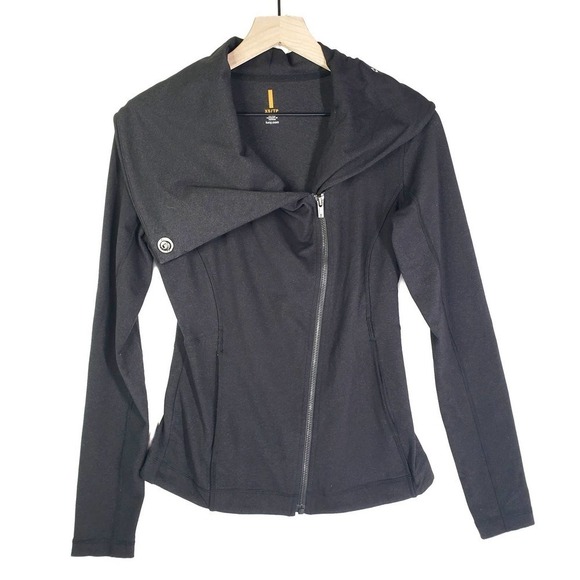 Lucy‎ Hatha Flow Zip Up Asymmetrical Cowl Neck Jacket XS Charcoal Grey - Picture 2 of 9